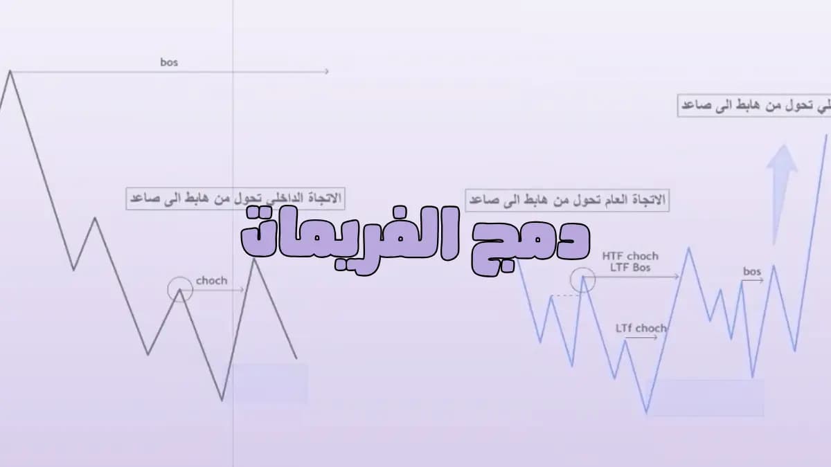 رسم يوضح دمج الفريمات وعلاقة تغير البنية الداخلية على الفريم الكبير بكسر البنية على الفريم الأصغر.